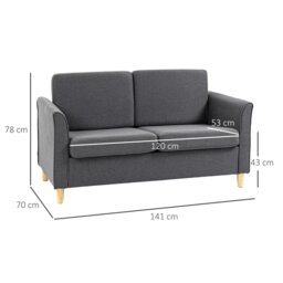 Rackhams Double Seat Sofa Linen Upholstery Loveseat w/ Armrests - Blue - Polyester - 2 Seater - thumbnail 4