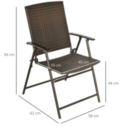 Rackhams 2pcs Rattan Chair Foldable Garden Furniture w/ Armrest Brown - Brown - 58cm x 61cm x 94cm - 2 - thumbnail 5
