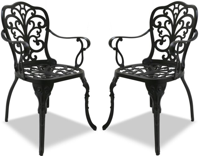 Rackhams Bangui Black 2-Large Garden and Patio Chairs with Armrests in Cast Aluminium - image 1