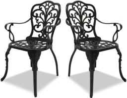 Rackhams Bangui Black 2-Large Garden and Patio Chairs with Armrests in Cast Aluminium - thumbnail 3