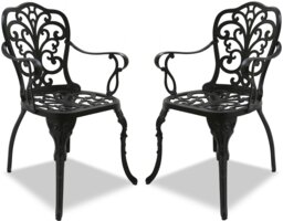 Rackhams Bangui Black 2-Large Garden and Patio Chairs with Armrests in Cast Aluminium