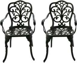 Rackhams Bangui Black 2-Large Garden and Patio Chairs with Armrests in Cast Aluminium - thumbnail 2