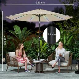 Rackhams 3 m Garden Parasol Umbrella with LED Lights, Patio Umbrella - Black - 295 x 295 x 245 cm - thumbnail 4