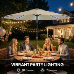 Rackhams 3 m Garden Parasol Umbrella with LED Lights, Patio Umbrella - Black - 295 x 295 x 245 cm - thumbnail 5