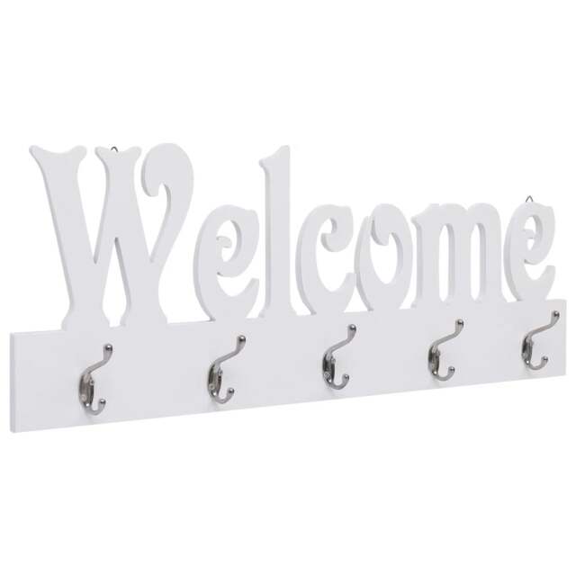 Rackhams Wall Mounted Coat Rack WELCOME White 74x29.5 cm