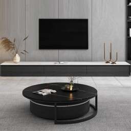 Rackhams Kahoo Nesting Coffee Table, TV Stand, Sintered Stone - NO TV Stand - Black With Gold Line Top + White Top - thumbnail 6