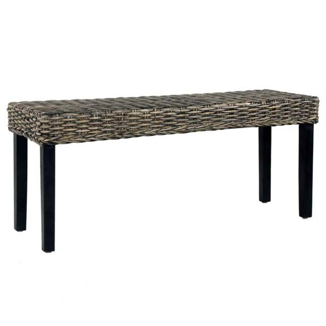 Rackhams Bench 110 cm Black Natural Kubu Rattan and Solid Mango Wood