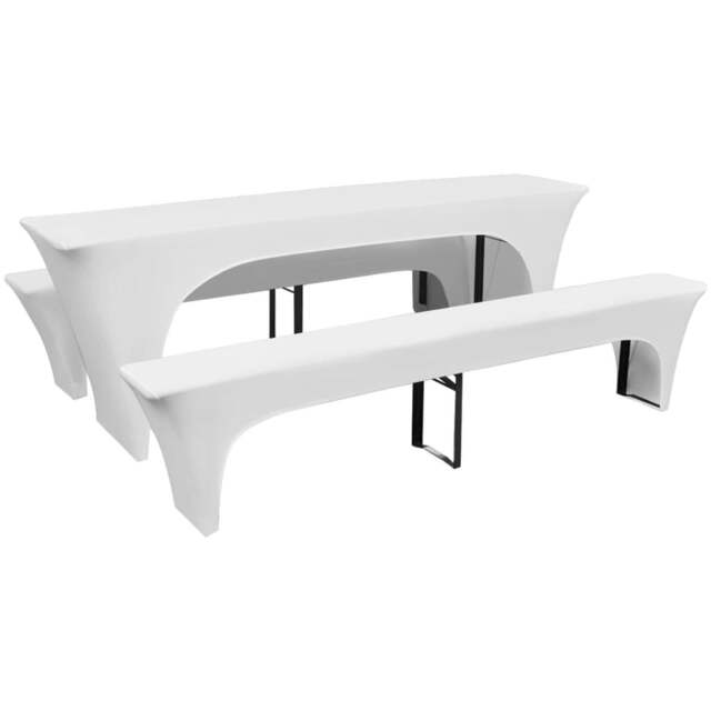 Rackhams 3 Slipcovers for Beer Table and Benches Stretch White 220 x 70 x 80 cm