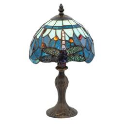 Rackhams Handmade Midnight and Sky Blue Stained Glass Dragonfly Tiffany Lamp - thumbnail 2