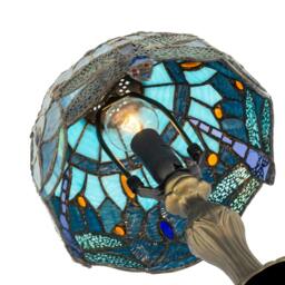 Rackhams Handmade Midnight and Sky Blue Stained Glass Dragonfly Tiffany Lamp - thumbnail 4