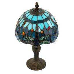 Rackhams Handmade Midnight and Sky Blue Stained Glass Dragonfly Tiffany Lamp - thumbnail 5