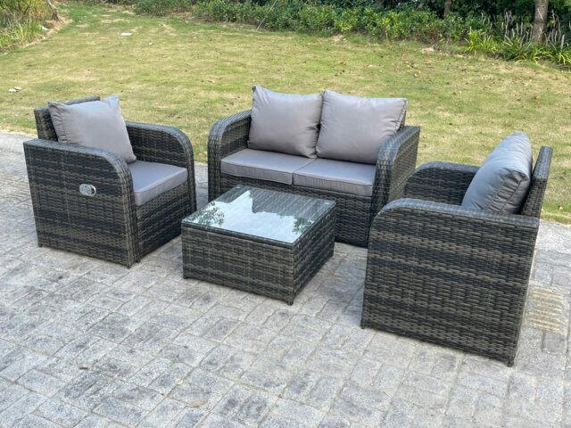 Rackhams PE Rattan Garden Furniture Set Adjustable Chair Sofa Double Love Seat 2 Seater Sofa Square Coffee Table - image 1