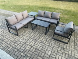 Rackhams Aluminium 7 Seater Garden Furniture Outdoor Patio Sofa Set with Rectangular Coffee Table Armchair Side Table Dark Grey - thumbnail 1