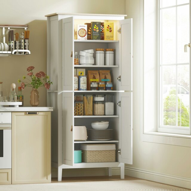 Rackhams 176.5 cm Tall Freestanding Pantry Storage Cabinet with 4 Doors Green - White - image 1