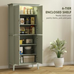 Rackhams 176.5 cm Tall Freestanding Pantry Storage Cabinet with 4 Doors Green - White - thumbnail 5
