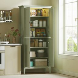 Rackhams 176.5 cm Tall Freestanding Pantry Storage Cabinet with 4 Doors Green - White - thumbnail 3