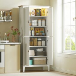 Rackhams 176.5 cm Tall Freestanding Pantry Storage Cabinet with 4 Doors Green - White - thumbnail 1