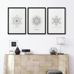 Rackhams Canvas Pictures For Living Room - Set of 3 Sacred Geometry Wall art Prints - 20 x 30 in / 50 x 76 cm - Matte Museum Quality Art Paper 290 gsm - Oak Frame - thumbnail 6