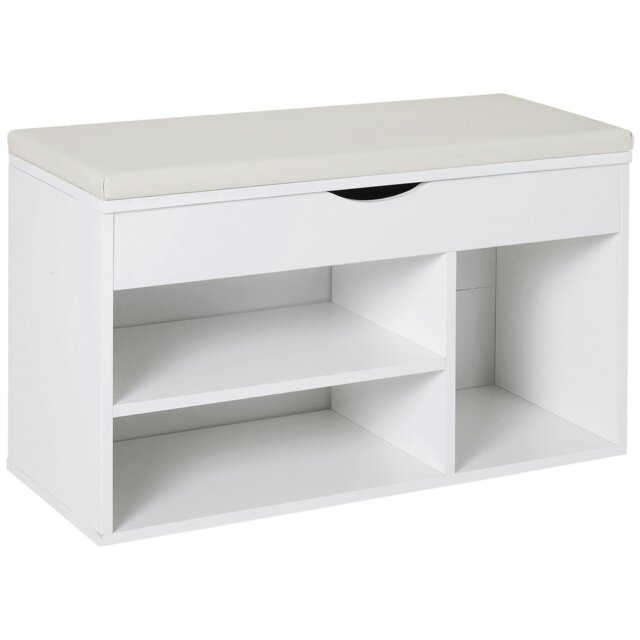 Rackhams Wooden Shoes Cabinet Bench Hidden Storage Padded Seat Organiser White - image 1