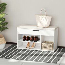 Rackhams Wooden Shoes Cabinet Bench Hidden Storage Padded Seat Organiser White - thumbnail 2