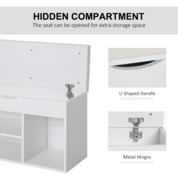 Rackhams Wooden Shoes Cabinet Bench Hidden Storage Padded Seat Organiser White - thumbnail 4