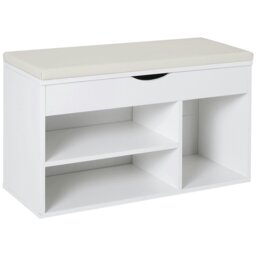 Rackhams Wooden Shoes Cabinet Bench Hidden Storage Padded Seat Organiser White