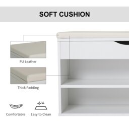 Rackhams Wooden Shoes Cabinet Bench Hidden Storage Padded Seat Organiser White - thumbnail 6
