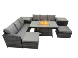 Rackhams Garden Outdoor Rattan Furniture Set Rattan 3 Seater Sofa with 2 Big Stools 2 Side Tables Dark Grey Mixed - thumbnail 1