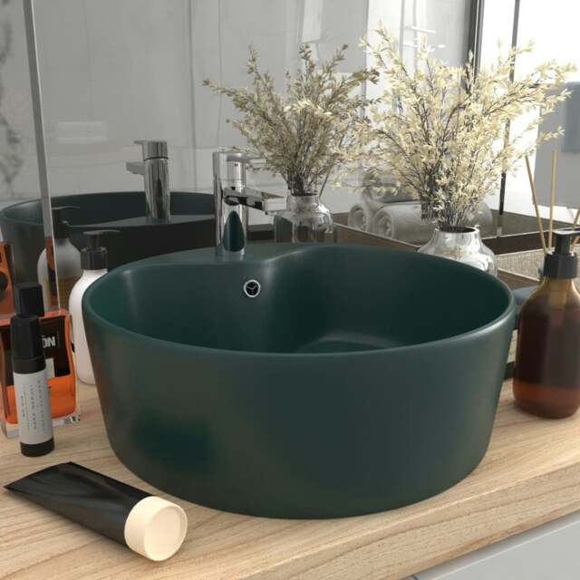 Rackhams Luxury Wash Basin with Overflow Matt Dark Green 36x13 cm Ceramic - image 1
