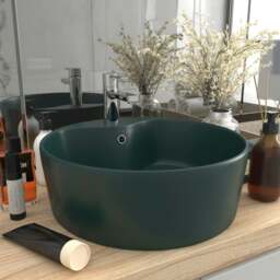 Rackhams Luxury Wash Basin with Overflow Matt Dark Green 36x13 cm Ceramic - thumbnail 1