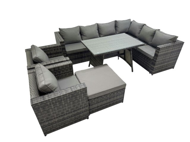 Rackhams Rattan garden furniture Patio Furniture Sets with Dining Table Big Stool 2 Chair Dark Grey Mixed - image 1