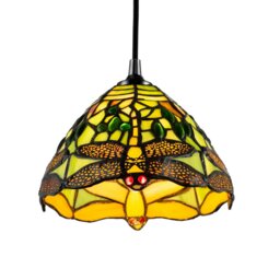 Rackhams Dragonfly Themed Green Stained Glass Tiffany Pendant Lighting Shade with Beads - thumbnail 3