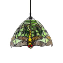 Rackhams Dragonfly Themed Green Stained Glass Tiffany Pendant Lighting Shade with Beads