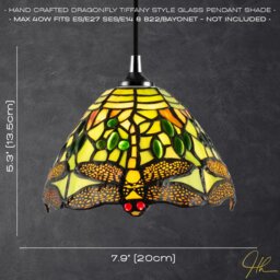 Rackhams Dragonfly Themed Green Stained Glass Tiffany Pendant Lighting Shade with Beads - thumbnail 6