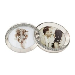 Rackhams Double Heart Silver Picture Frame with Square Etched Diamante Crystals - thumbnail 3
