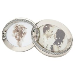 Rackhams Double Heart Silver Picture Frame with Square Etched Diamante Crystals - thumbnail 1