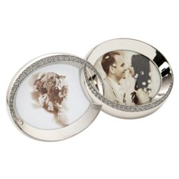 Rackhams Double Heart Silver Picture Frame with Square Etched Diamante Crystals - thumbnail 2