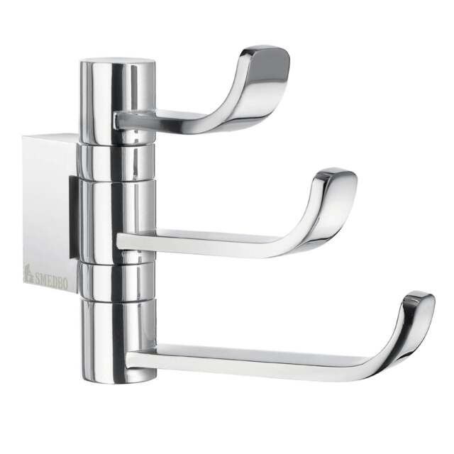 Rackhams Polished Chrome Triple Swing Arm Towel Hooks 78mm x 109mm Wall Mounted Bathroom Storage Robe Hooks Clothes Hanger Coat Peg