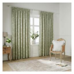 Rackhams Bella Lined Floral Pencil Pleat Curtains - Sage - 229cm x 229cm - Sage - 100% Cotton - thumbnail 1