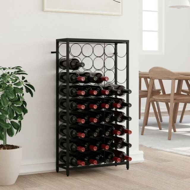 Rackhams Wine Rack for 45 Bottles Black 54x18x100 cm Wrought Iron