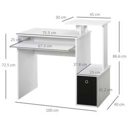 Rackhams Computer Desk with Sliding Keyboard Tray Storage Drawer Shelf Home Office Workstation White - thumbnail 3