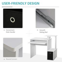 Rackhams Computer Desk with Sliding Keyboard Tray Storage Drawer Shelf Home Office Workstation White - thumbnail 5