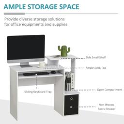 Rackhams Computer Desk with Sliding Keyboard Tray Storage Drawer Shelf Home Office Workstation White - thumbnail 4
