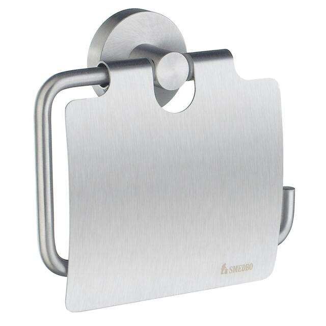 Rackhams Brushed Chrome Toilet Roll Holder with Lid