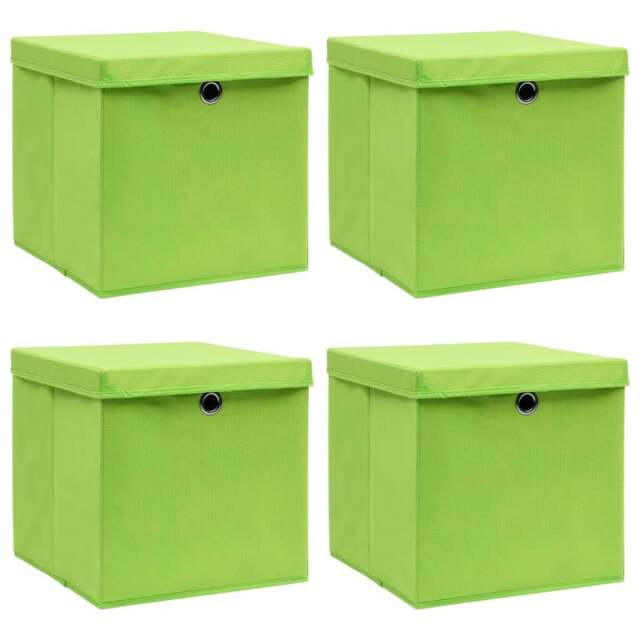 Rackhams Storage Boxes with Lids 4 pcs Green 32x32x32 cm Fabric