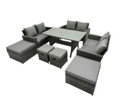Rackhams 10 Seater Wicker PE Rattan Furniture Outdoor Dining Table Double Seat Sofa 4 Stools Set Dark Grey Mixed - thumbnail 2
