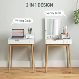 Rackhams Dressing Table with Flip-up Mirror, Makeup Desk with 2 Drawers and Pine Wood Legs, Vanity Table Writing Desk for Bedroom Living Room, White - thumbnail 4
