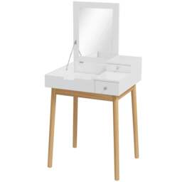 Rackhams Dressing Table with Flip-up Mirror, Makeup Desk with 2 Drawers and Pine Wood Legs, Vanity Table Writing Desk for Bedroom Living Room, White - thumbnail 1