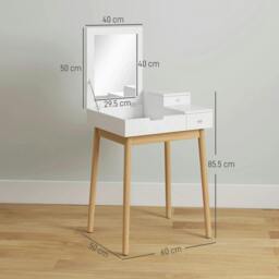 Rackhams Dressing Table with Flip-up Mirror, Makeup Desk with 2 Drawers and Pine Wood Legs, Vanity Table Writing Desk for Bedroom Living Room, White - thumbnail 3