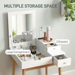 Rackhams Dressing Table with Flip-up Mirror, Makeup Desk with 2 Drawers and Pine Wood Legs, Vanity Table Writing Desk for Bedroom Living Room, White - thumbnail 5